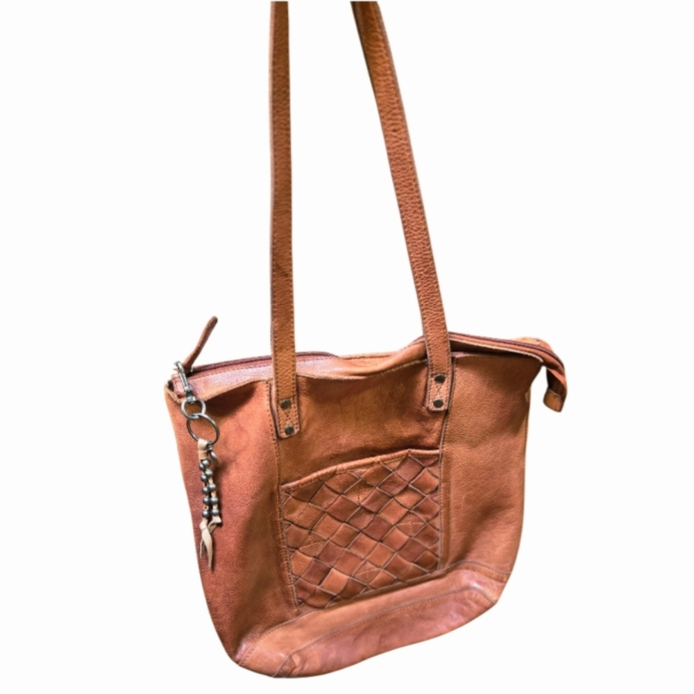 Beautiful *Vilenca Holland Olivia Woven Accent Cognac Leather Shoulder Bag - Picture 5 of 9